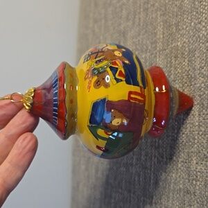 Le Bien 2005 Reverse Hand Painted Toy Train Glass Ornament